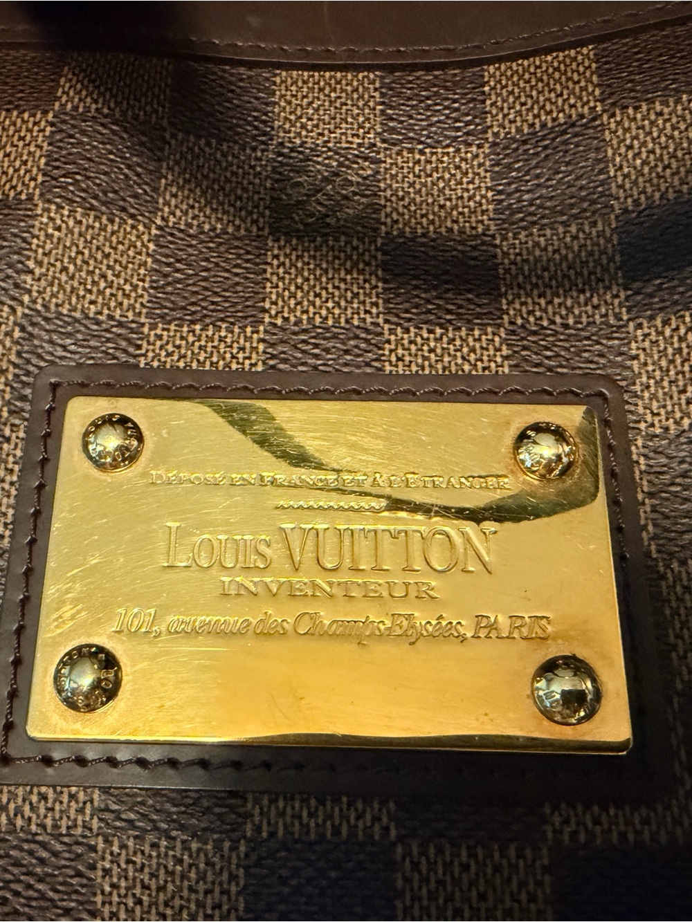 Vintage Louis Vuitton Brown Damier Ebene Hampstead MM Canvas Tote w/Gold Plaque - Picture 8 of 13
